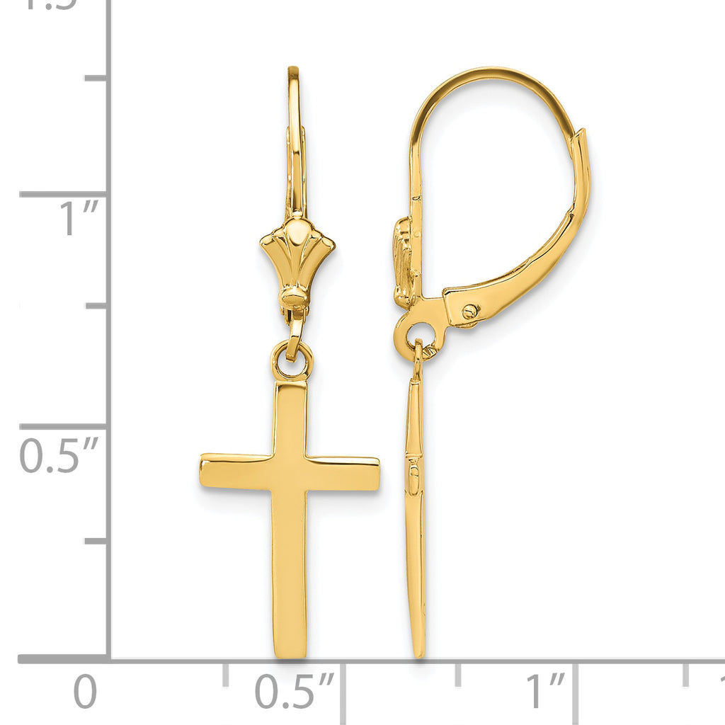 Cross Leverback Earrings in 14K Yellow Gold, 10mm - Sophia Jewelers