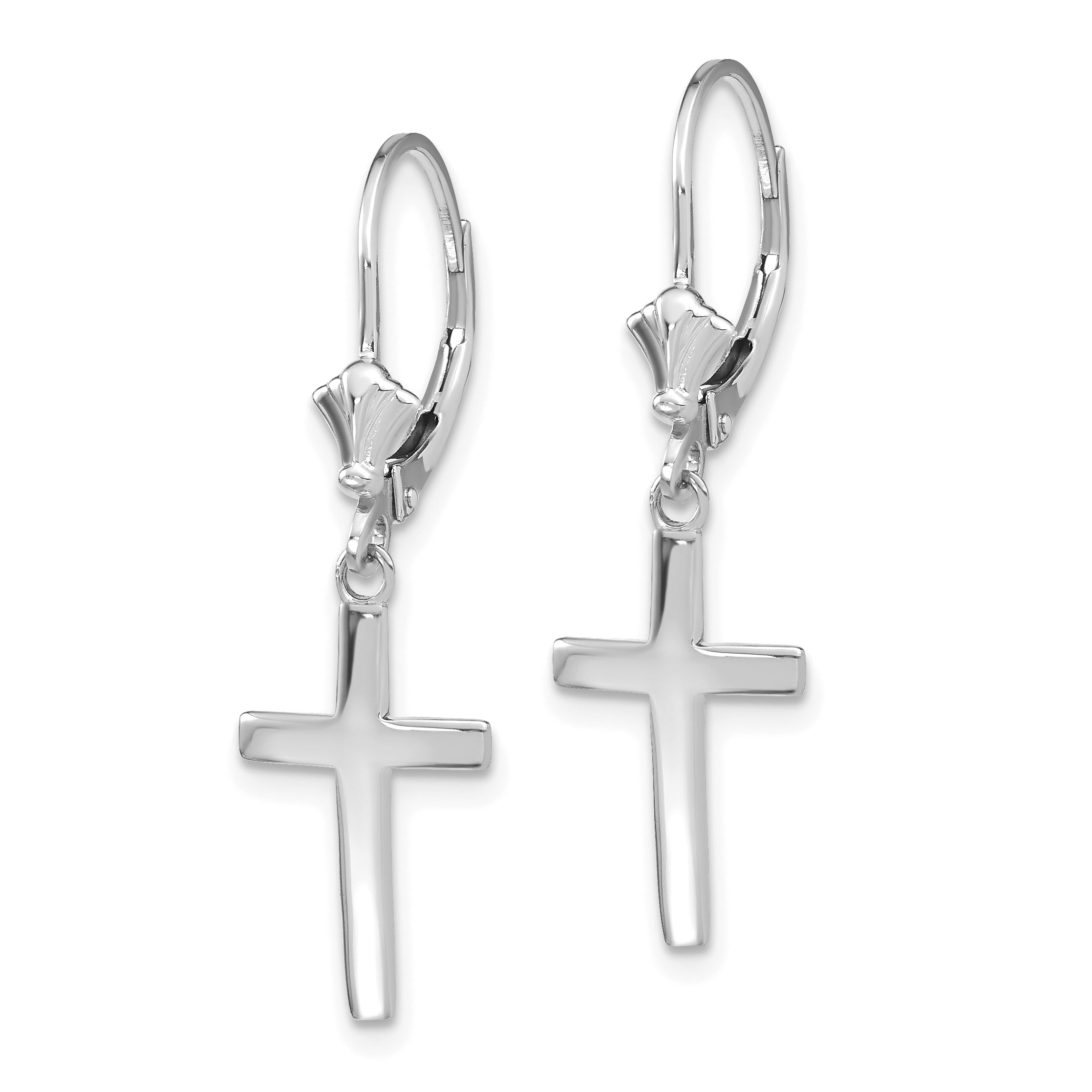14k White Gold Polished Cross Dangle Leverback Earrings Secondary image