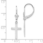 14k White Gold Polished Cross Dangle Leverback Earrings
