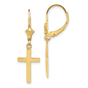 Cross Leverback Earrings in 14K Yellow Gold, 10mm - Sophia Jewelers