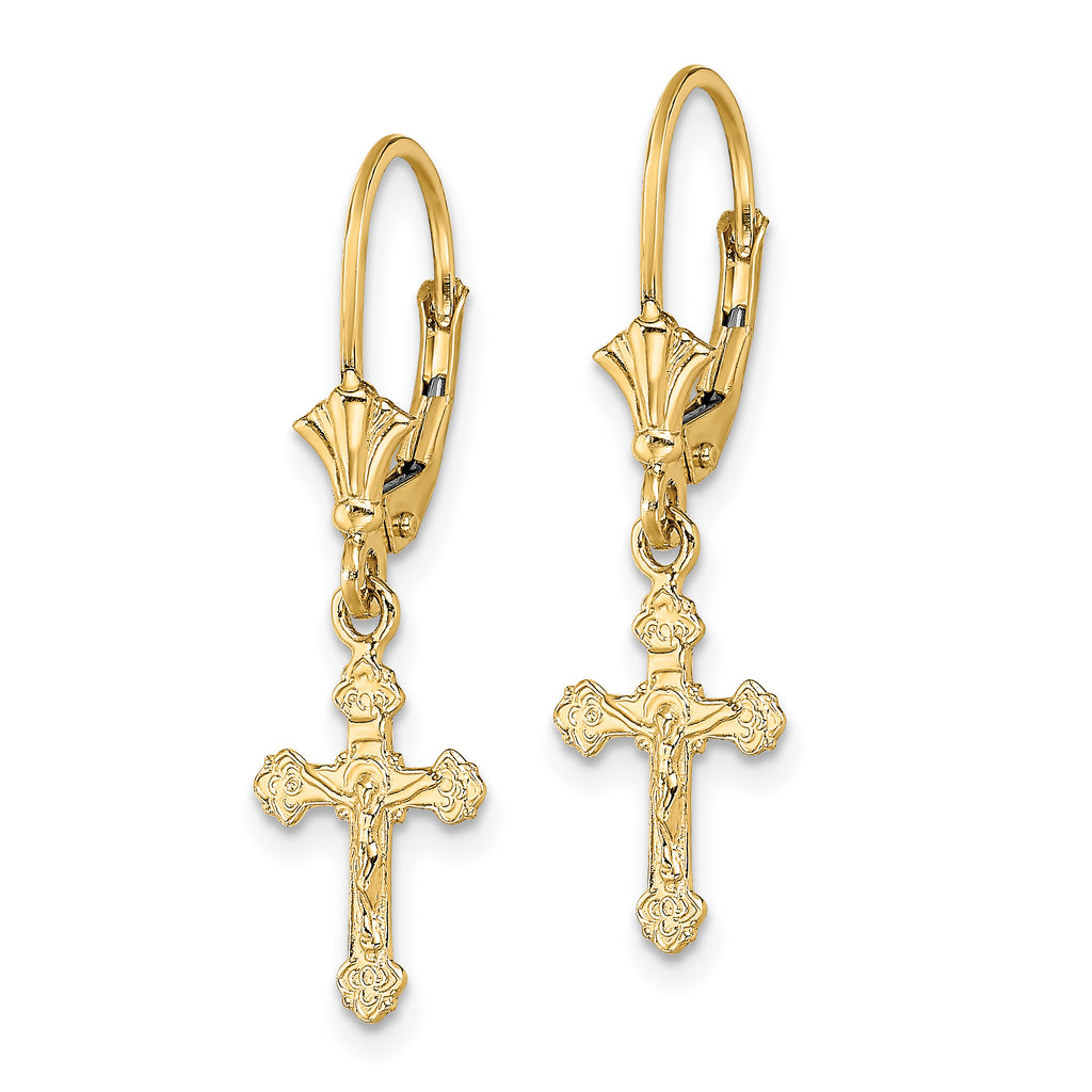 14k Crucifix Leverback Earrings
