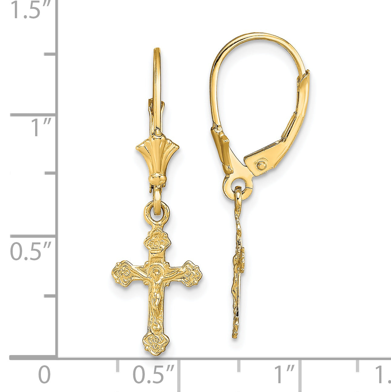 14k Crucifix Dangle Leverback Earrings