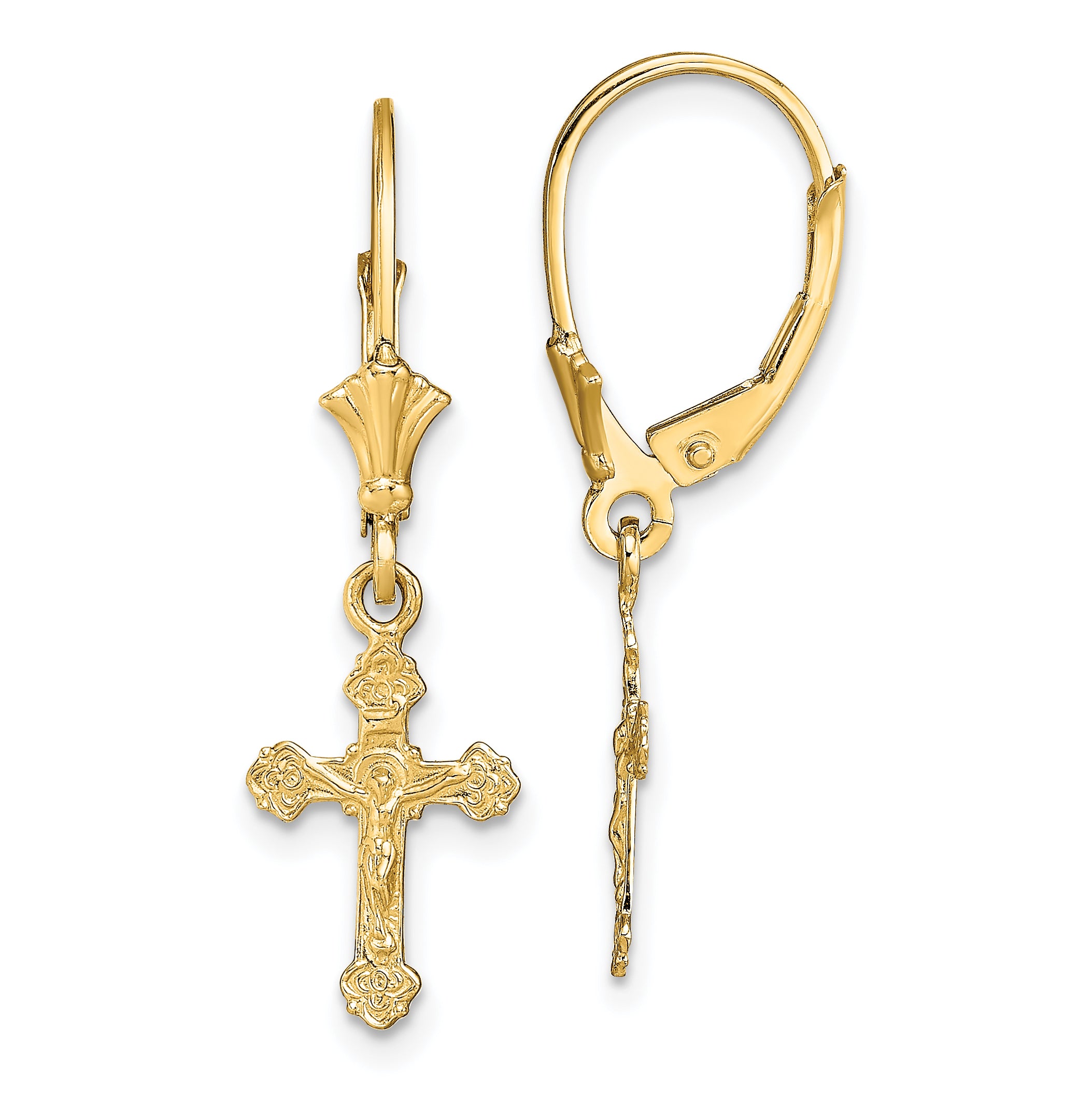 14k Crucifix Leverback Earrings Main image