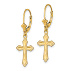 14K D/C Cross w/ Beaded Edge Leverback Earrings