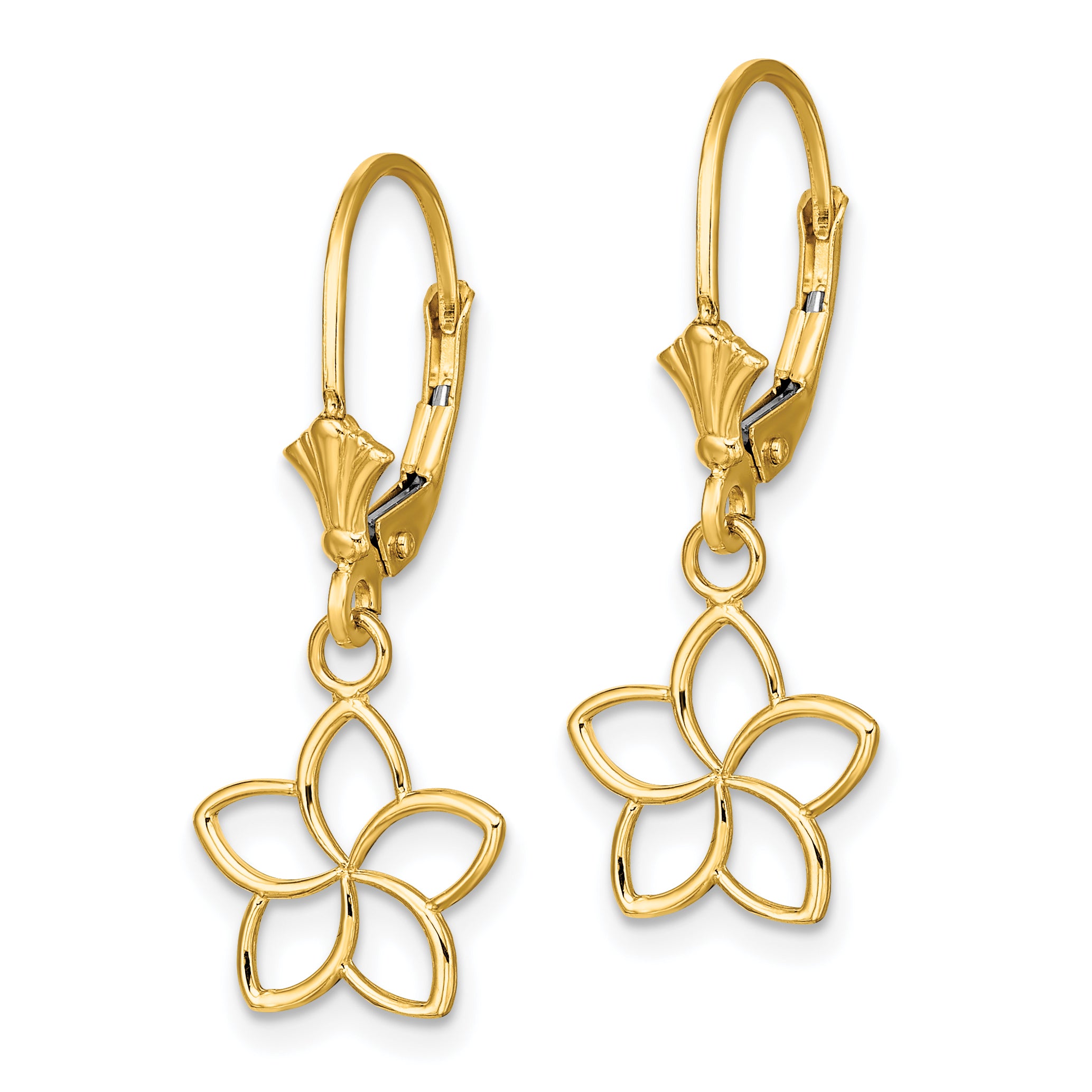 14K Polished Cut-Out Flower Leverback Earrings Secondary image