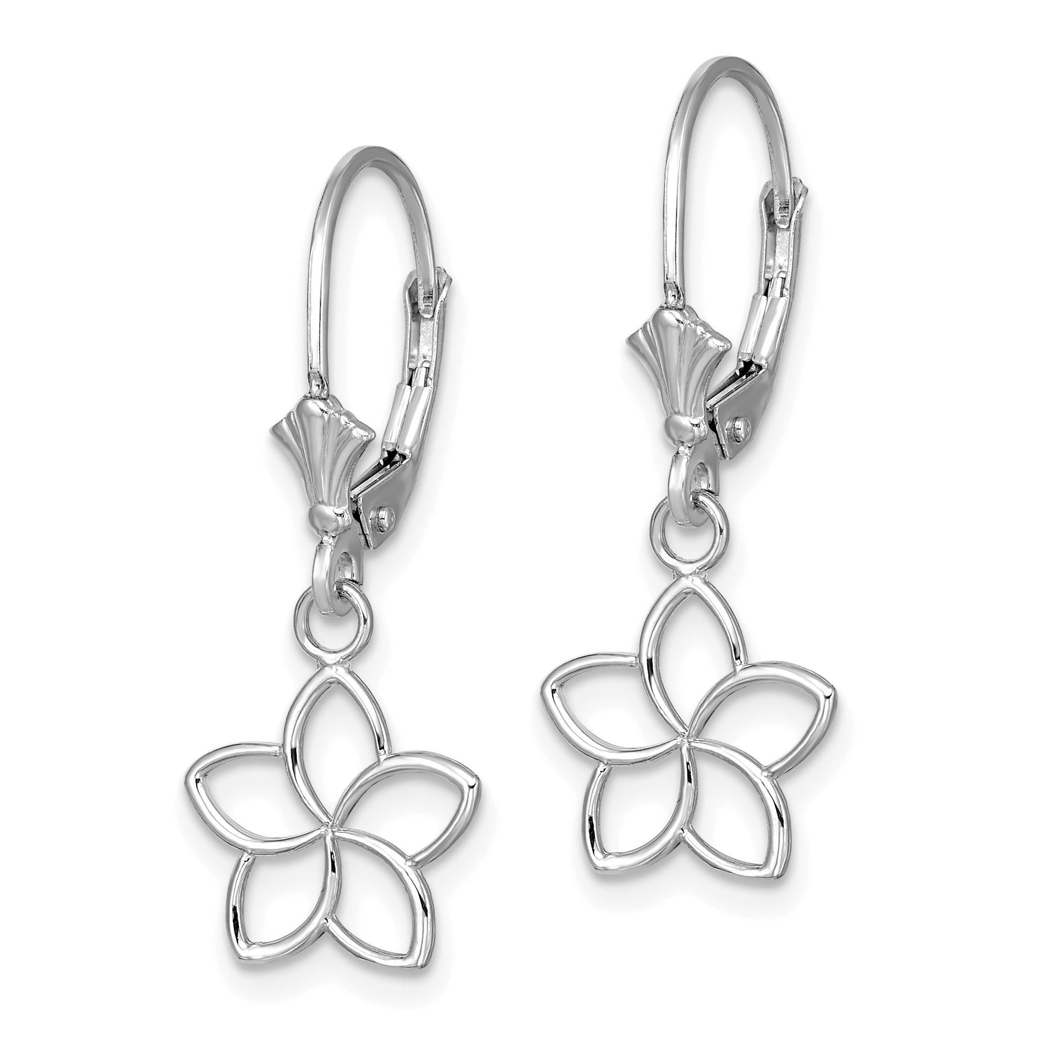 14K White Gold Polished Cut-Out Flower Leverback Earrings Secondary image