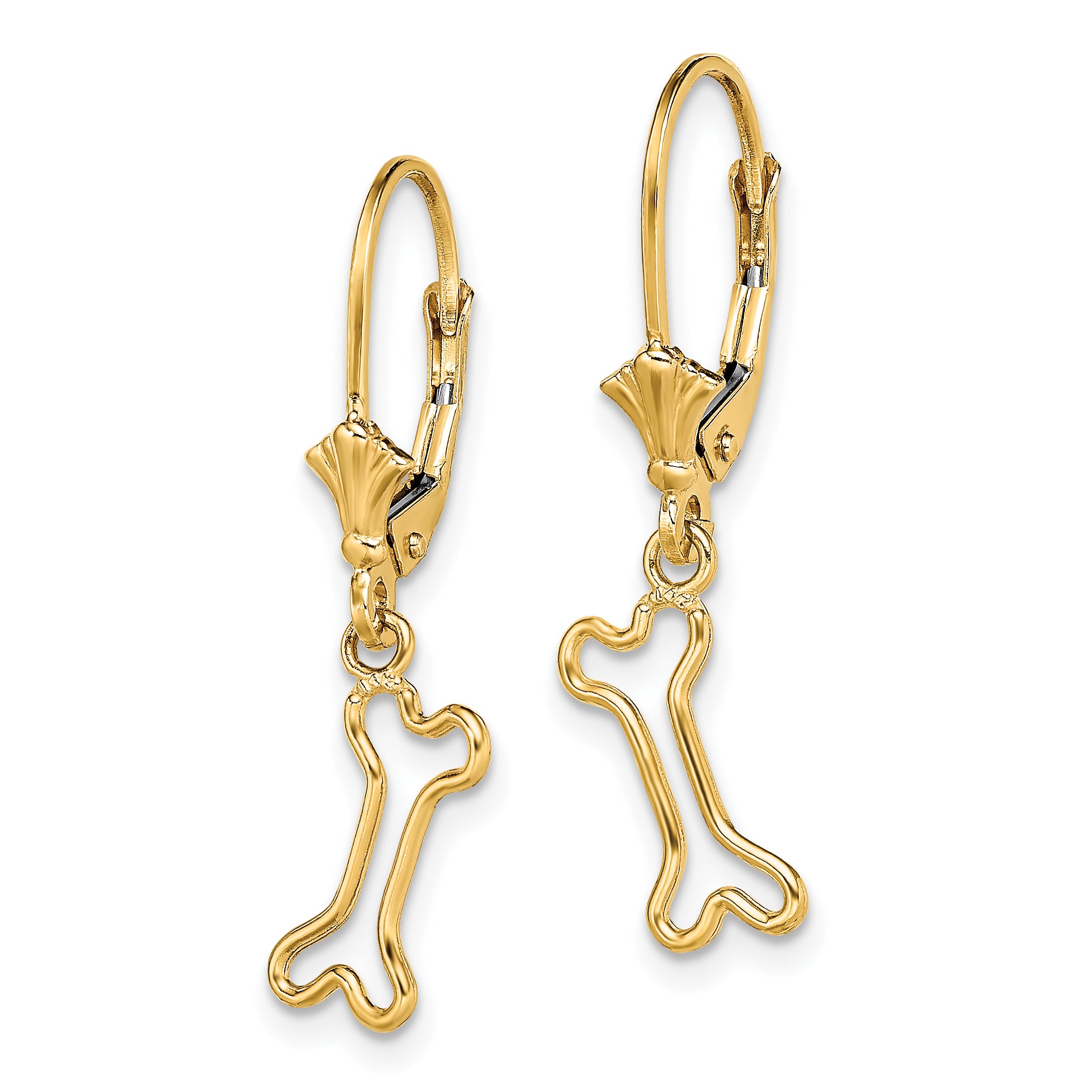 14K Mini Dog Bone Leverback Earrings Secondary image