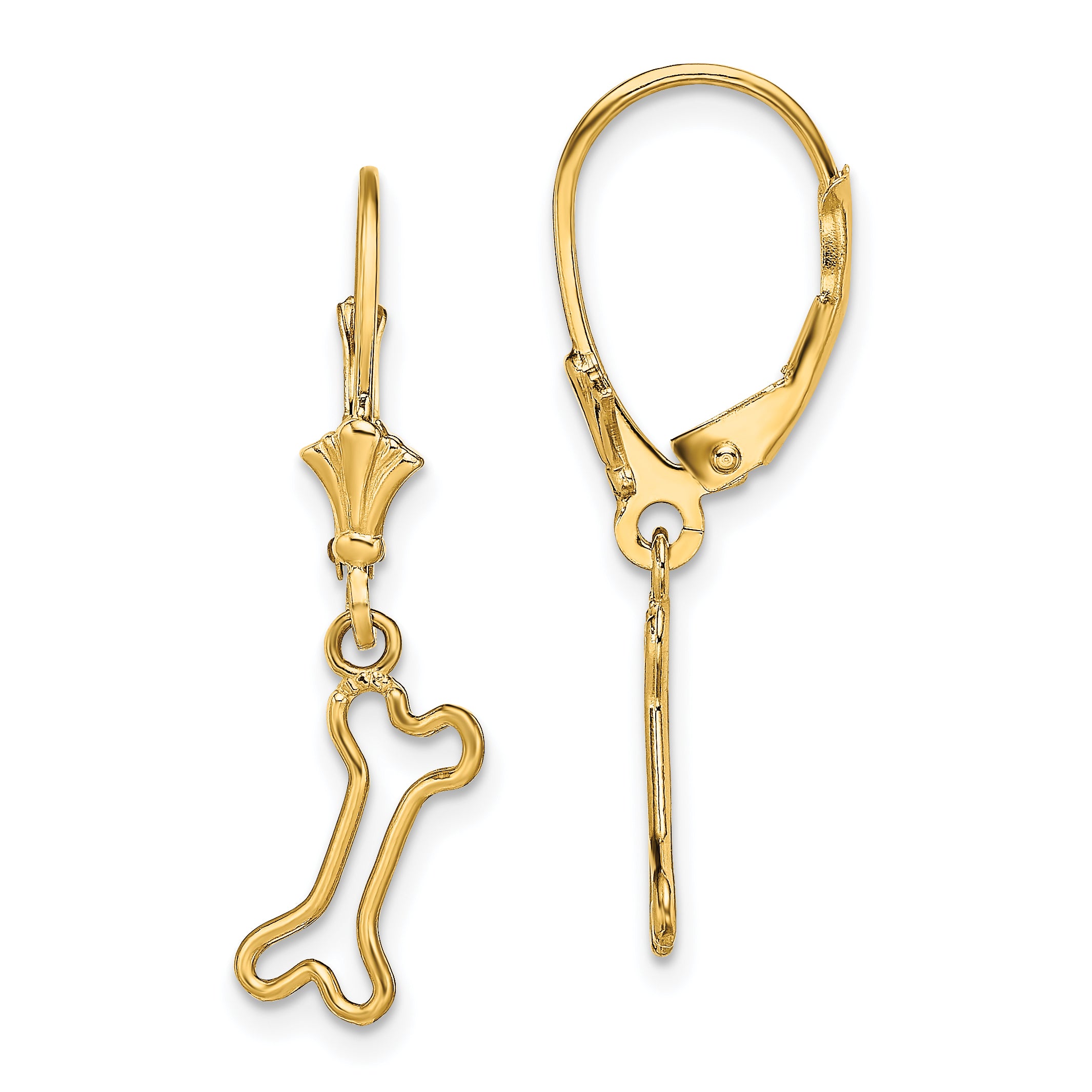 14K Mini Dog Bone Leverback Earrings Main image