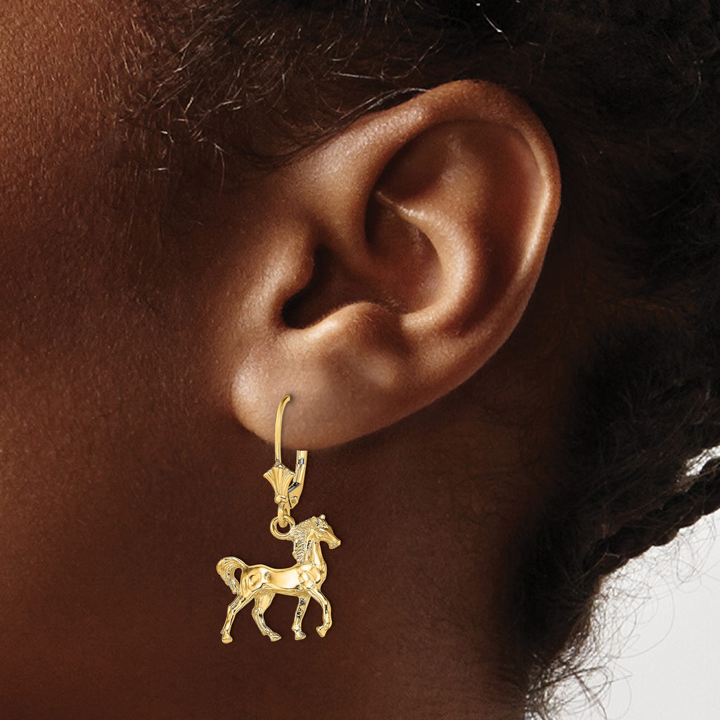 14K 3-D Polished Leverback Horse Earrings - Sophia Jewelers