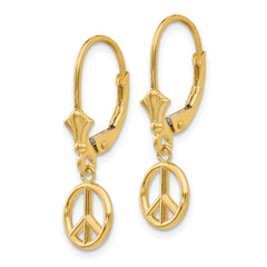 14K 3-D Peace Symbol Leverback Earrings
