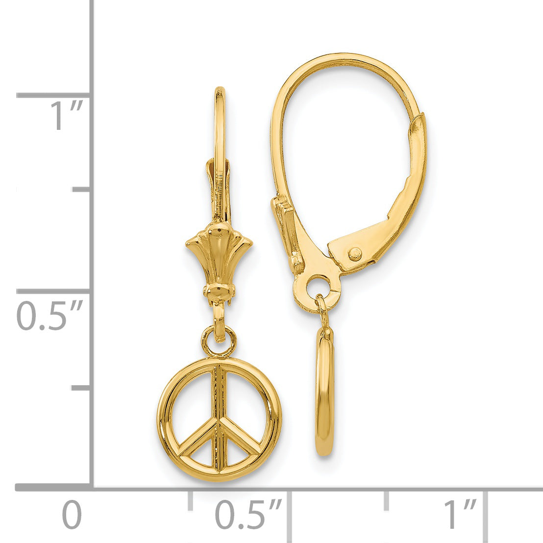 14K 3-D Peace Symbol Leverback Earrings