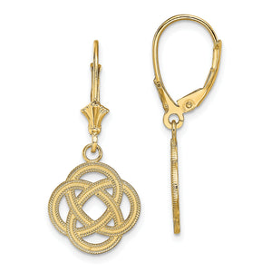 Eternity Knot Circle Dangle Leverback Earrings in 14K Yellow Gold - Sophia Jewelers