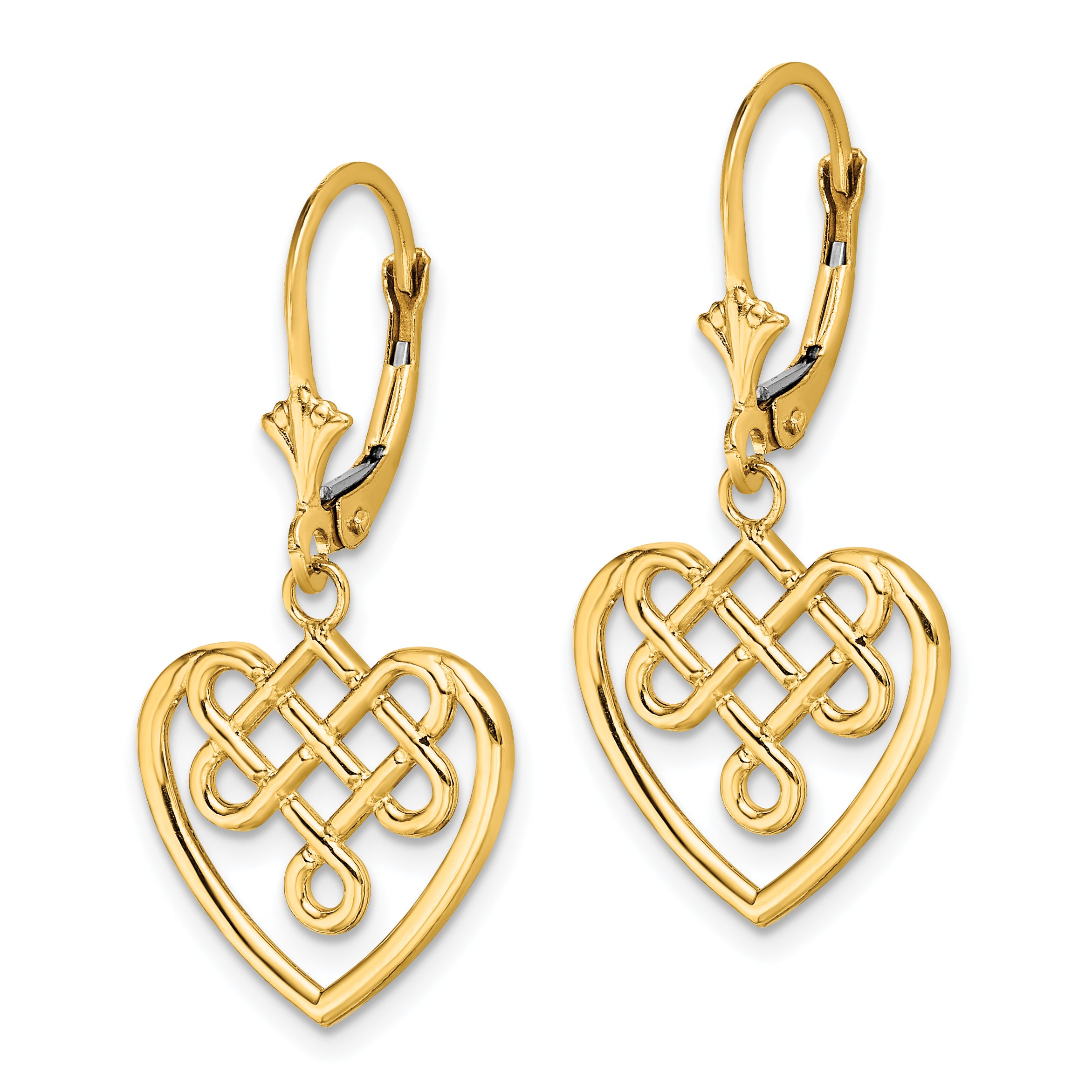 14K Celtic Knot Heart Leverback Earrings Secondary image