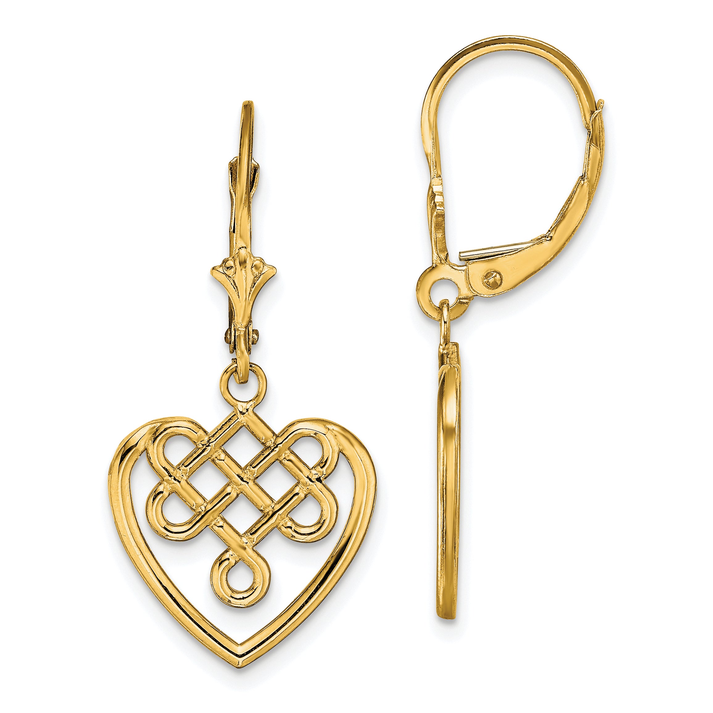 14K Celtic Knot Heart Leverback Earrings Main image