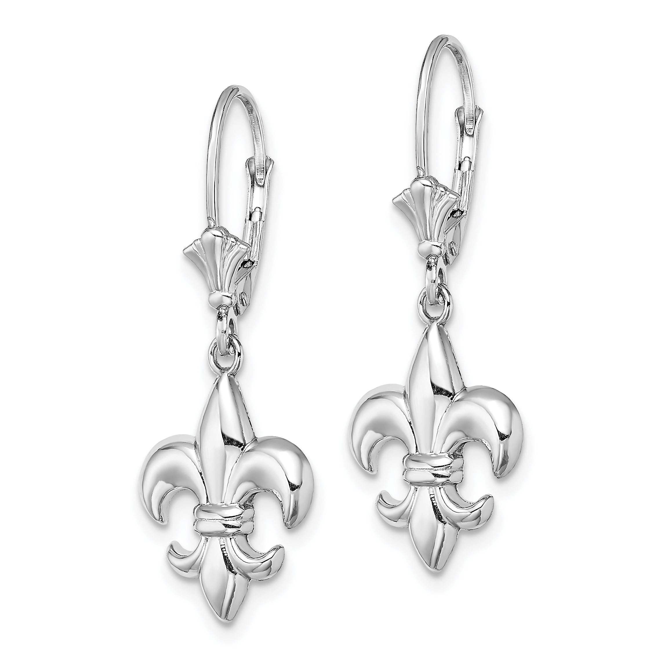 14K White Gold Small Fleur-de-Lis Leverback EARRINGS Secondary image