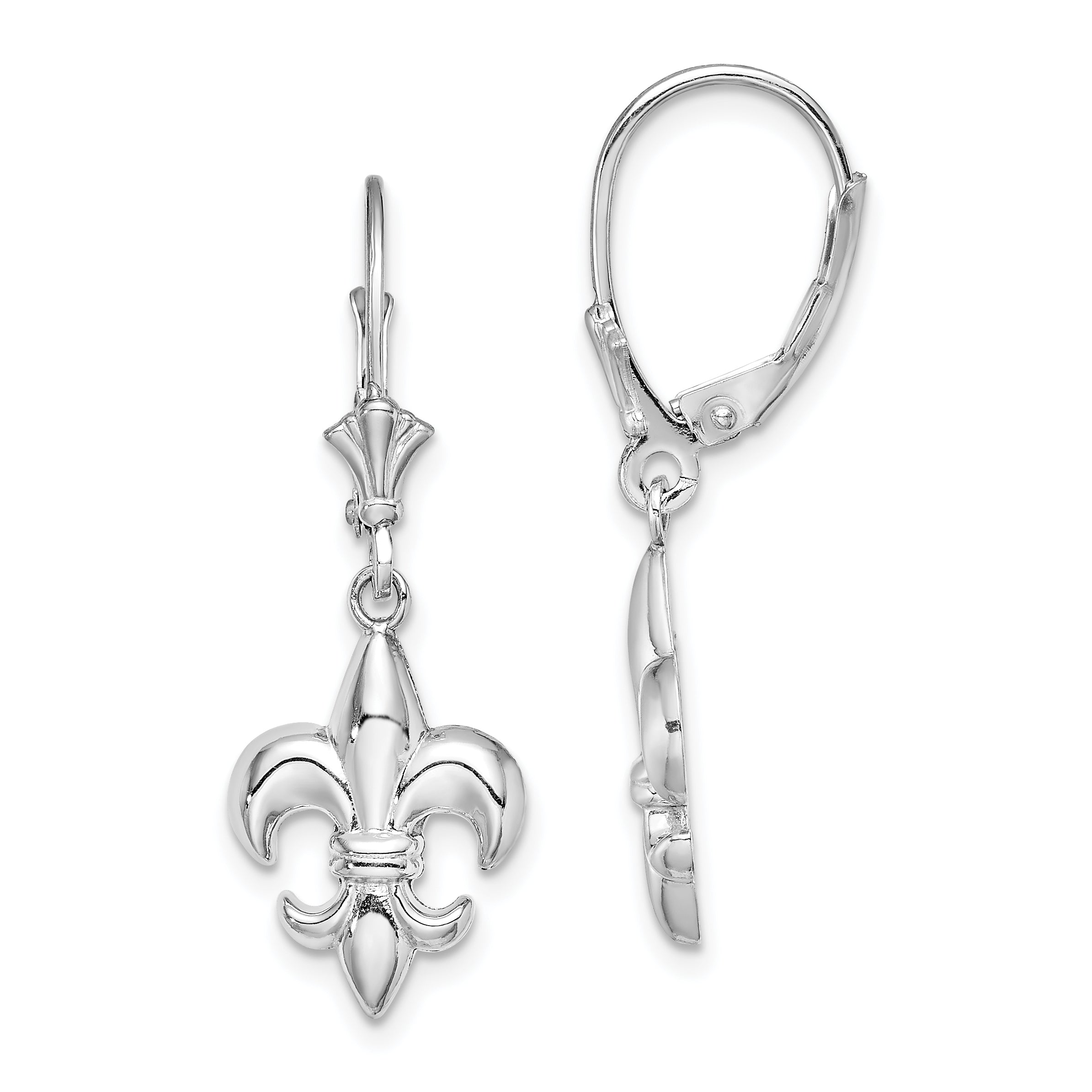 14K White Gold Small Fleur-de-Lis Leverback EARRINGS Main image