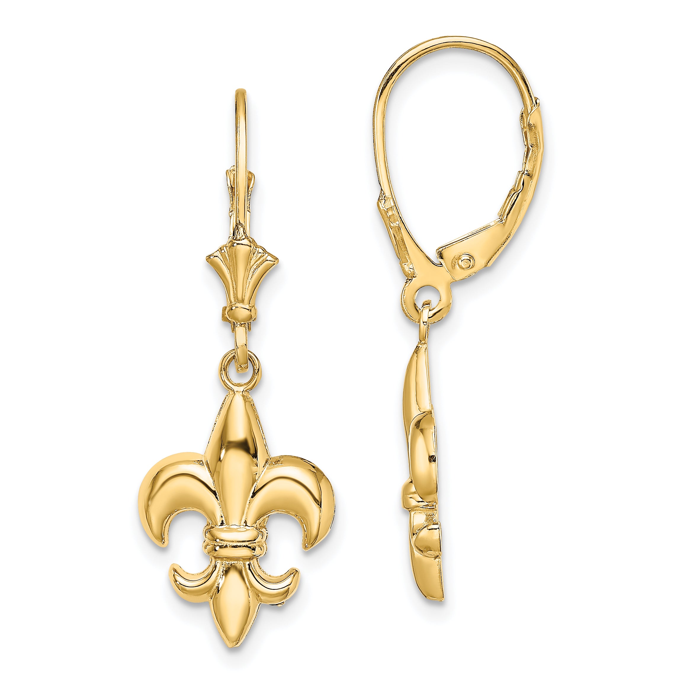 14K Small Fleur-de-Lis Leverback EARRINGS Main image