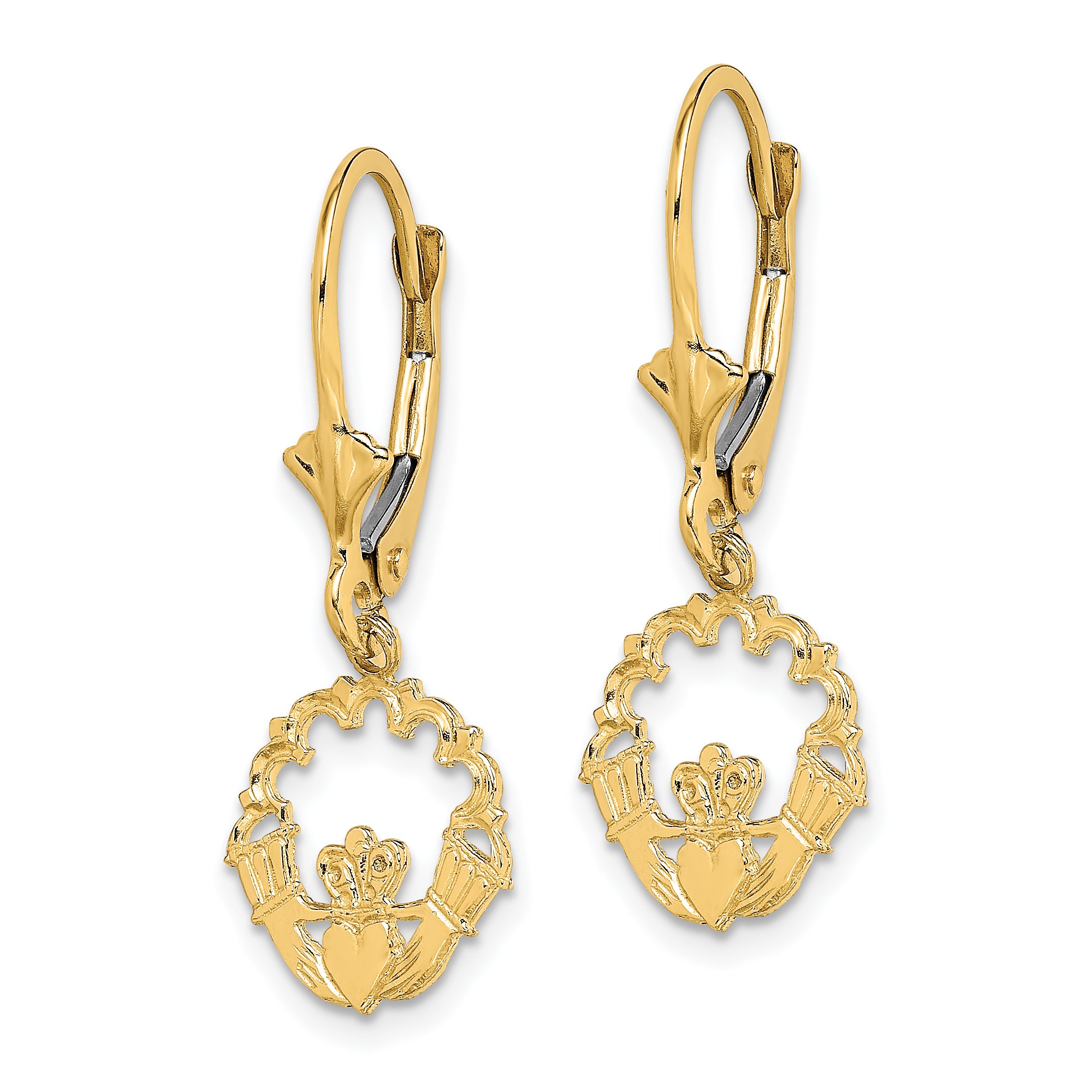 14k Polished Claddagh Leverback Earrings Secondary image
