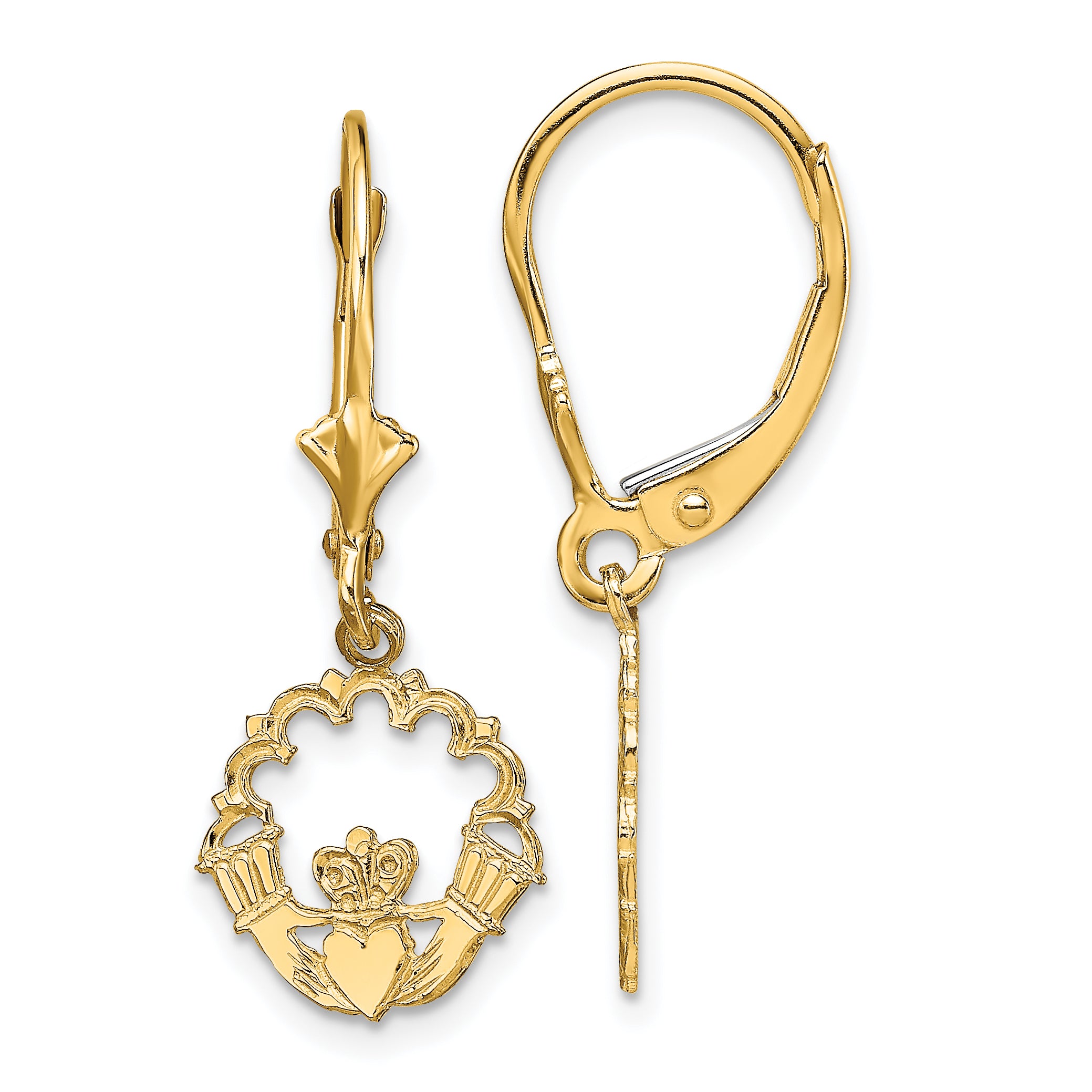 14k Polished Claddagh Leverback Earrings Main image