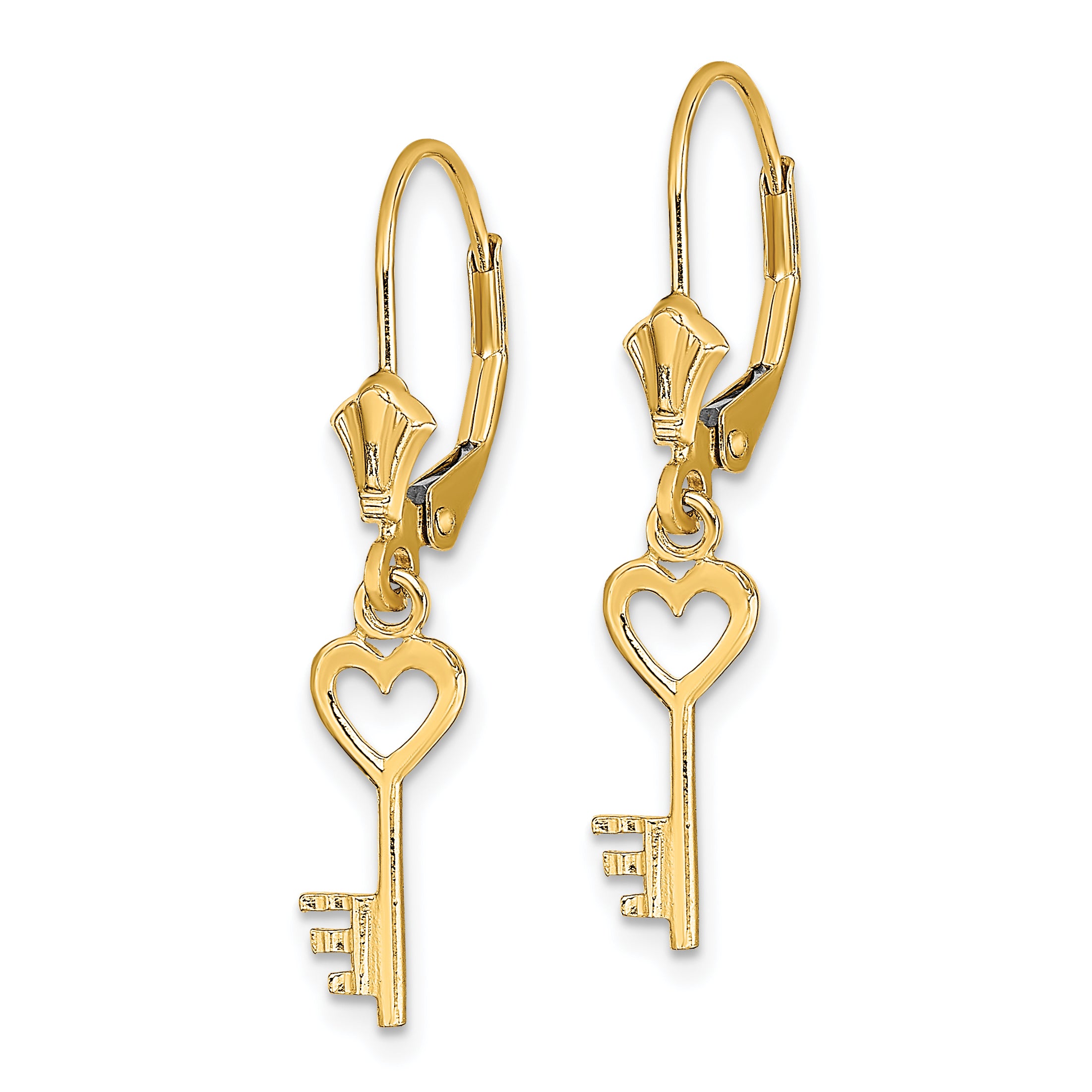 14K Polished Heart Key Leverback Earrings
