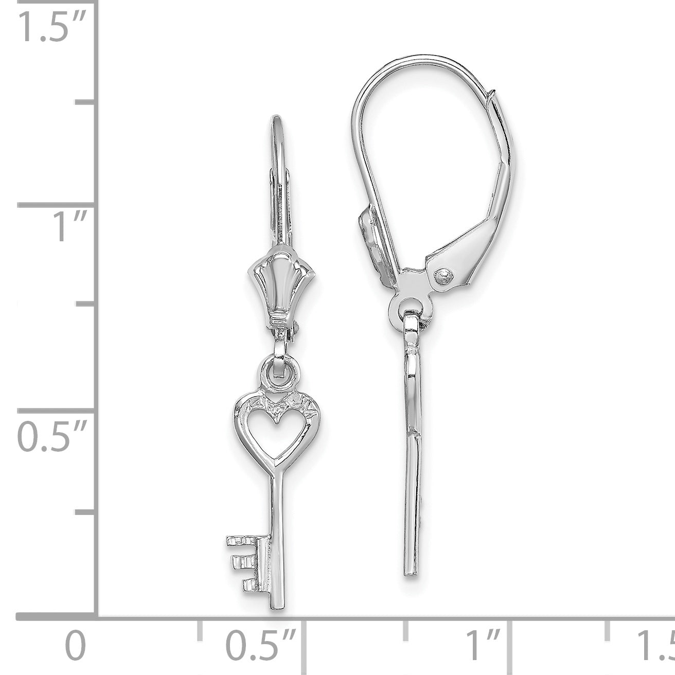 14K White Gold Polished Heart Key Leverback Earrings Secondary image