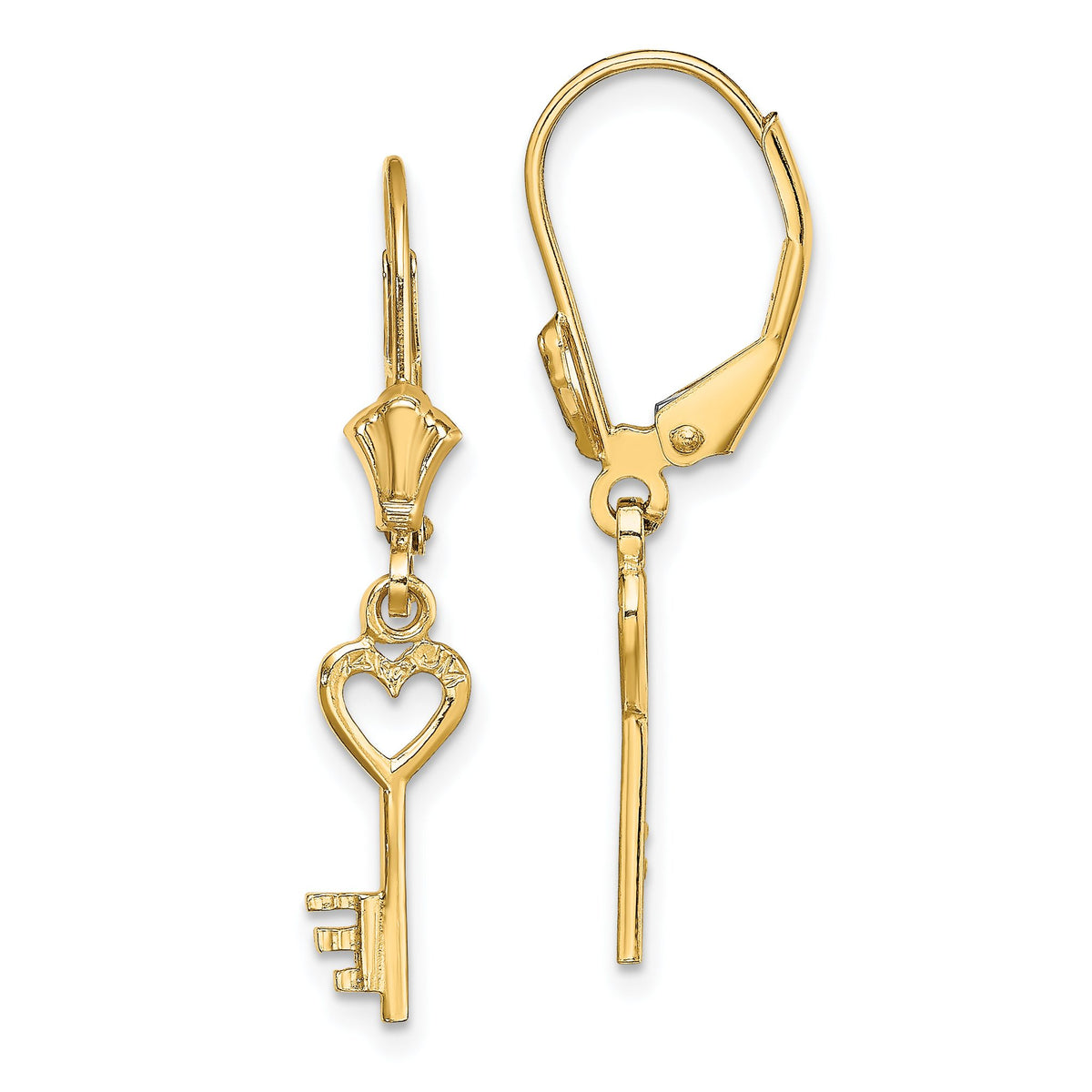 Heart Key Leverback Earrings in 14K Yellow Gold - Sophia Jewelers Main image