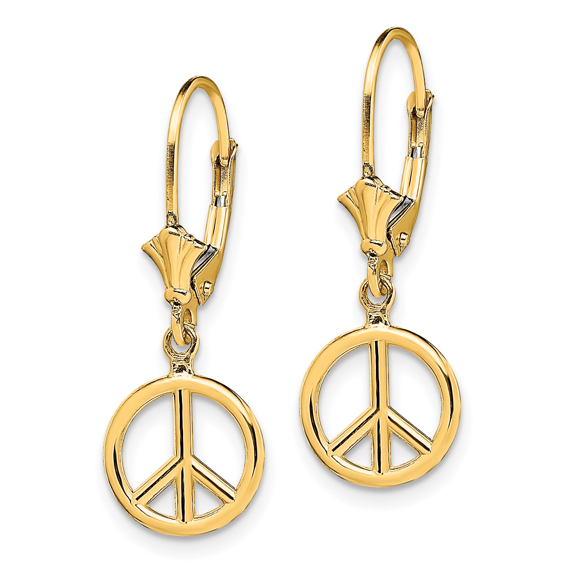 14K 3-D Peace Symbol Leverback Earrings Secondary image