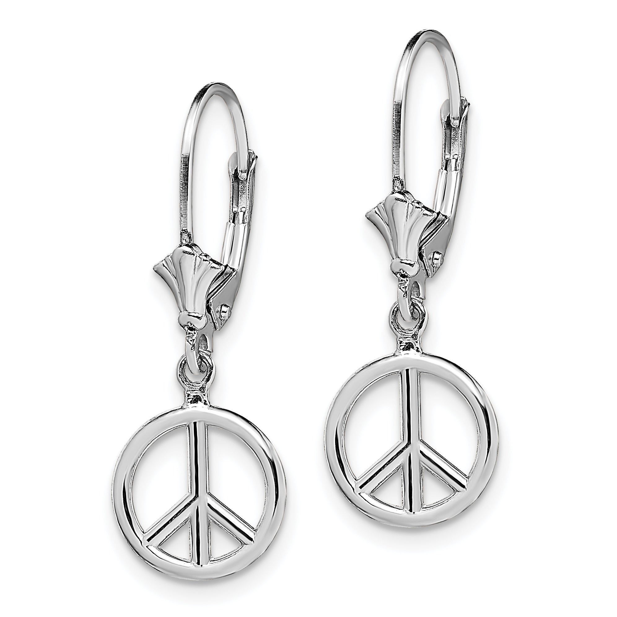 14K White Gold 3-D Peace Symbol Leverback Earrings Secondary image