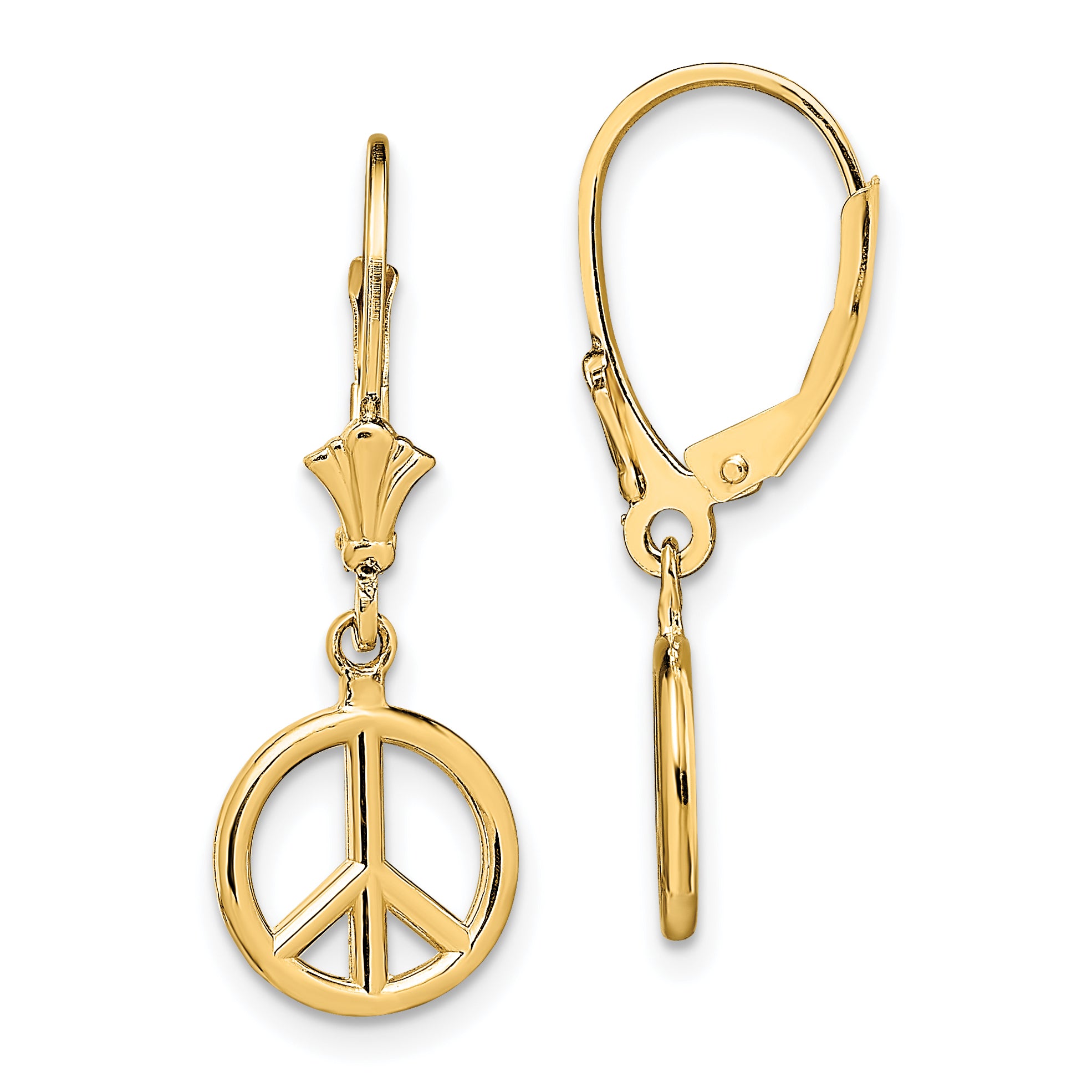 14K 3-D Peace Symbol Leverback Earrings Main image