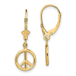 Peace Symbol Leverback Earrings in 14K Yellow Gold, Textured - Sophia Jewelers