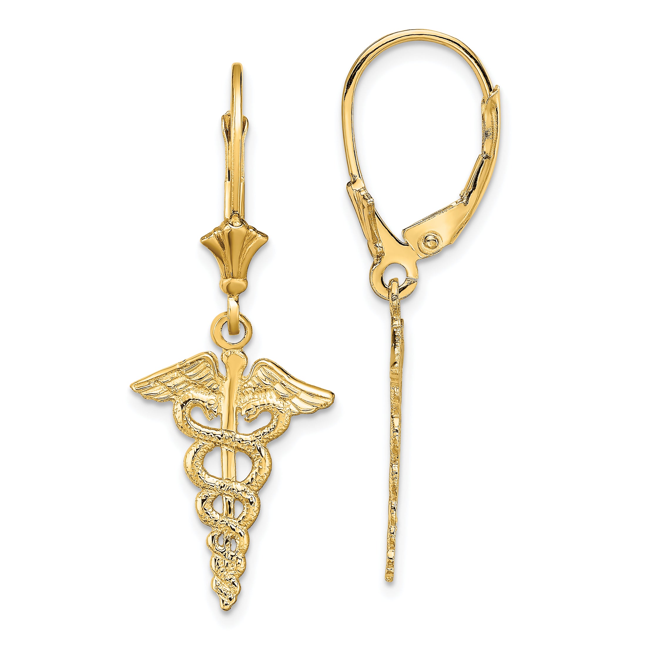 14K Caduceus Leverback Earrings Main image
