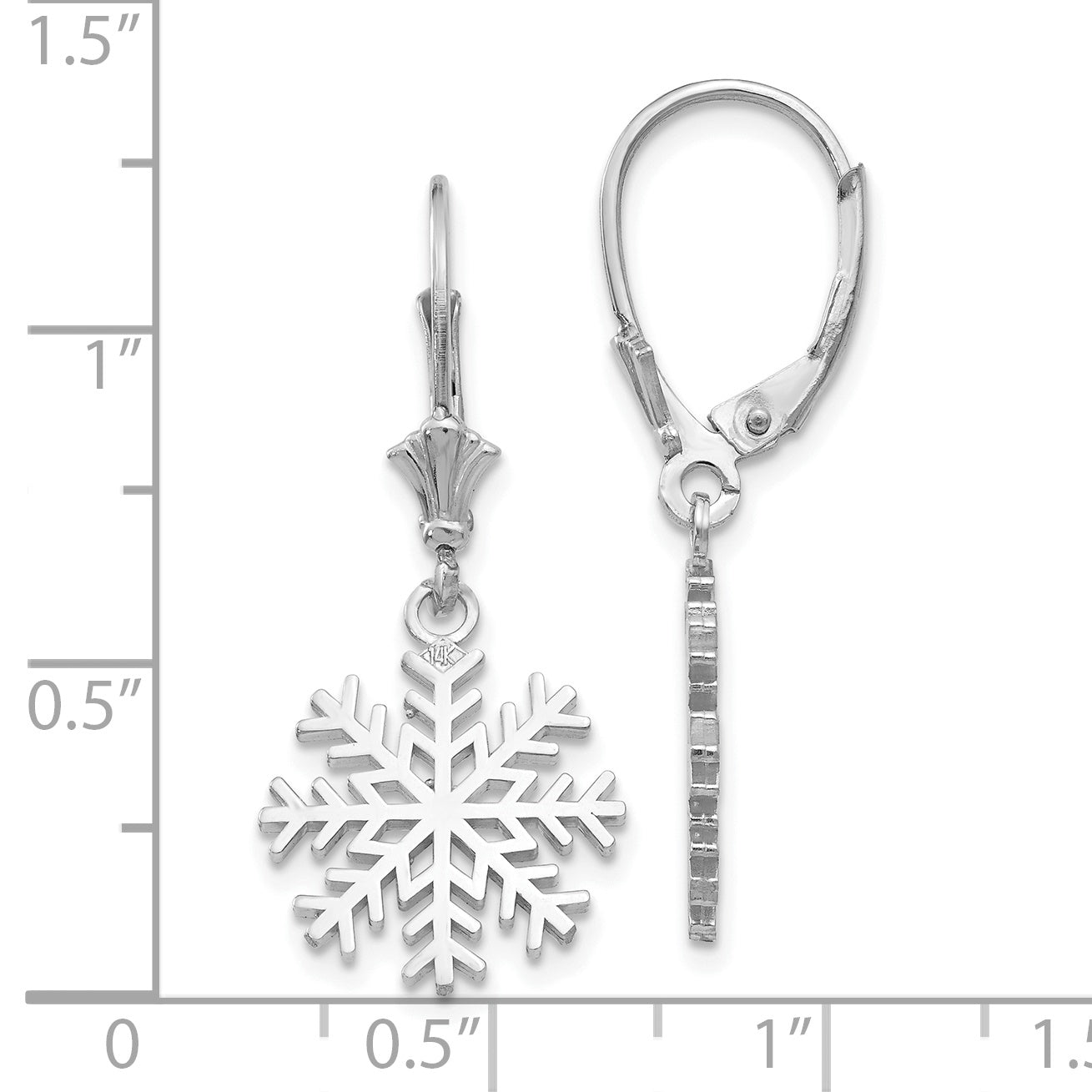 14K White Gold Snowflake Dangle Leverback Earrings