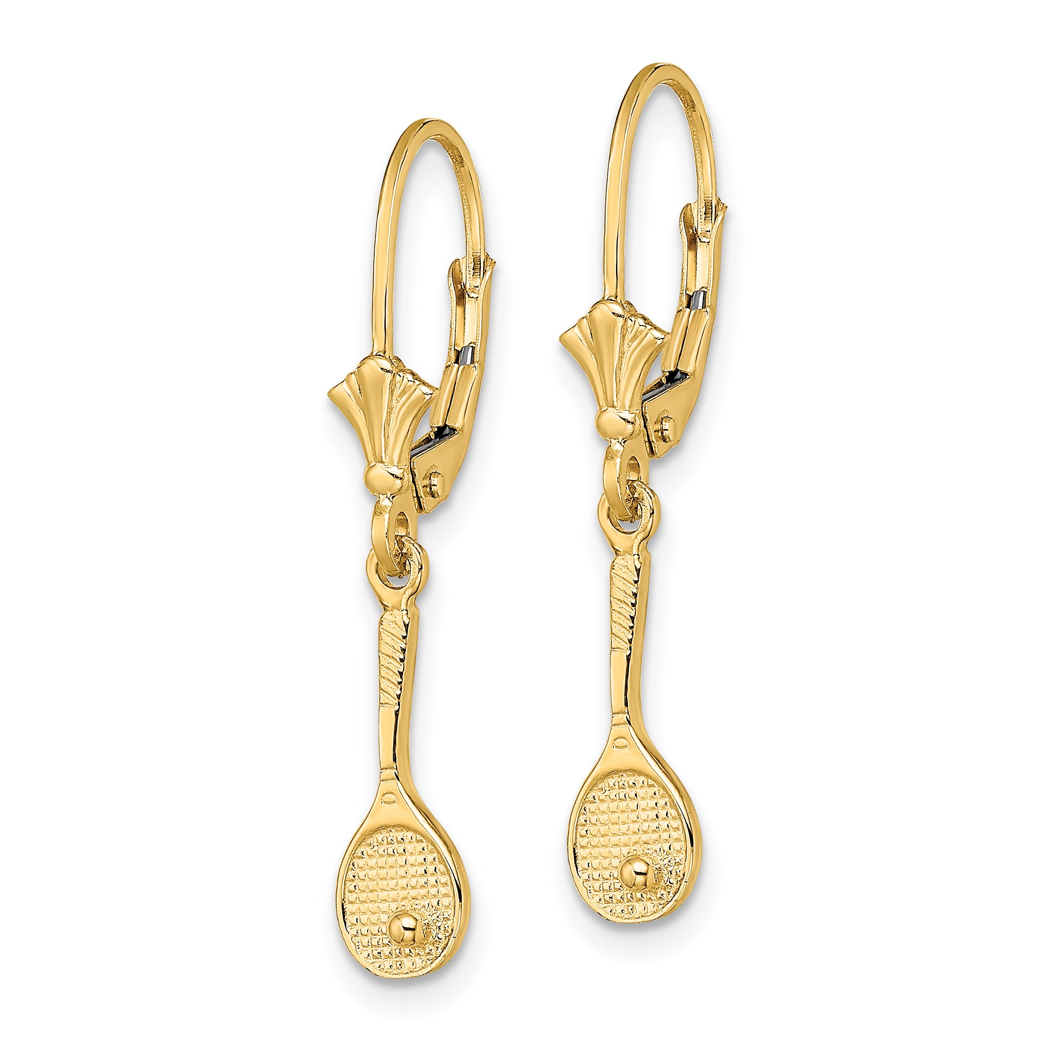 14K Polished Tennis Racquet w/ Ball Leverback Earrings Secondary image