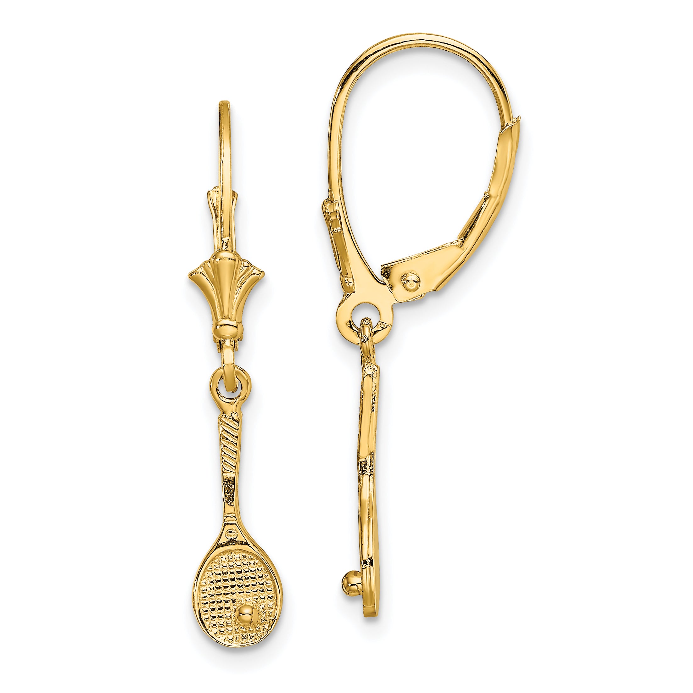 14K Polished Tennis Racquet w/ Ball Leverback Earrings Main image