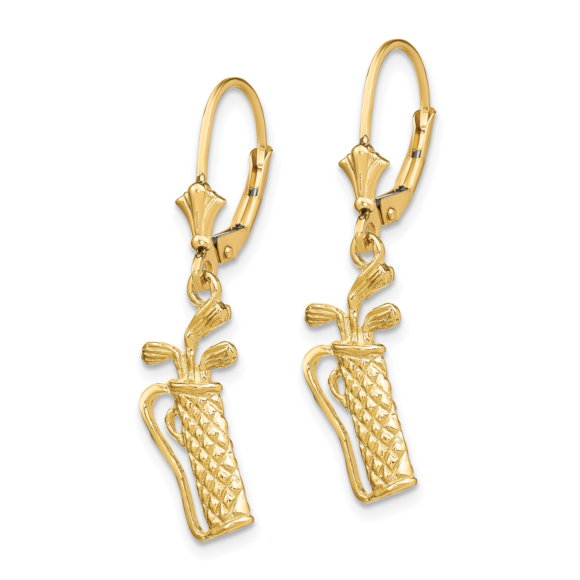 14K Textured Golf Bag Leverback Earrings Secondary image