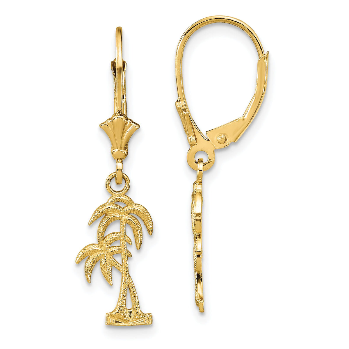 Two Palm Trees Dangle Leverback Earrings in 14K Yellow Gold - Sophia Jewelers Main image
