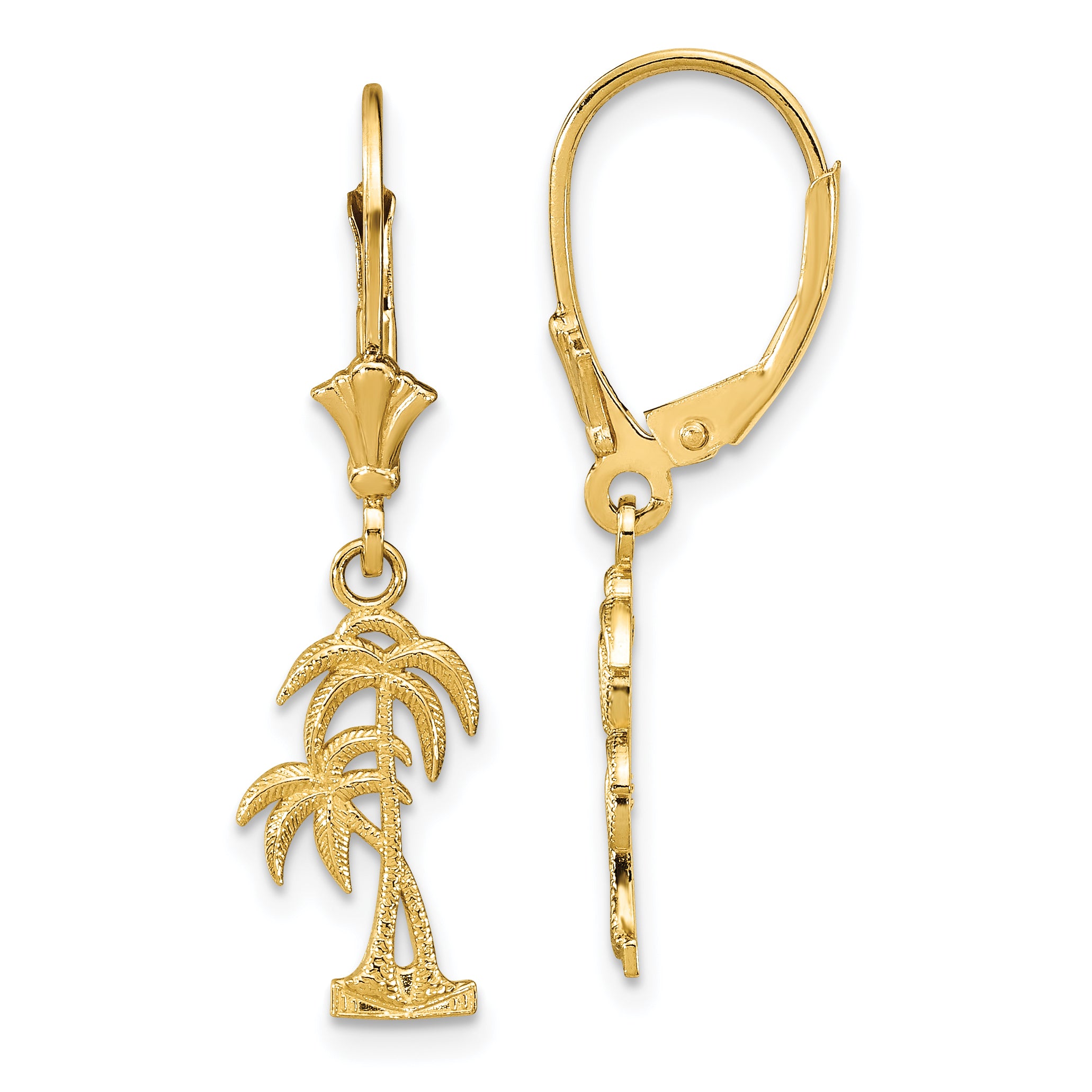 14K Palm Tree Leverback Earrings Main image