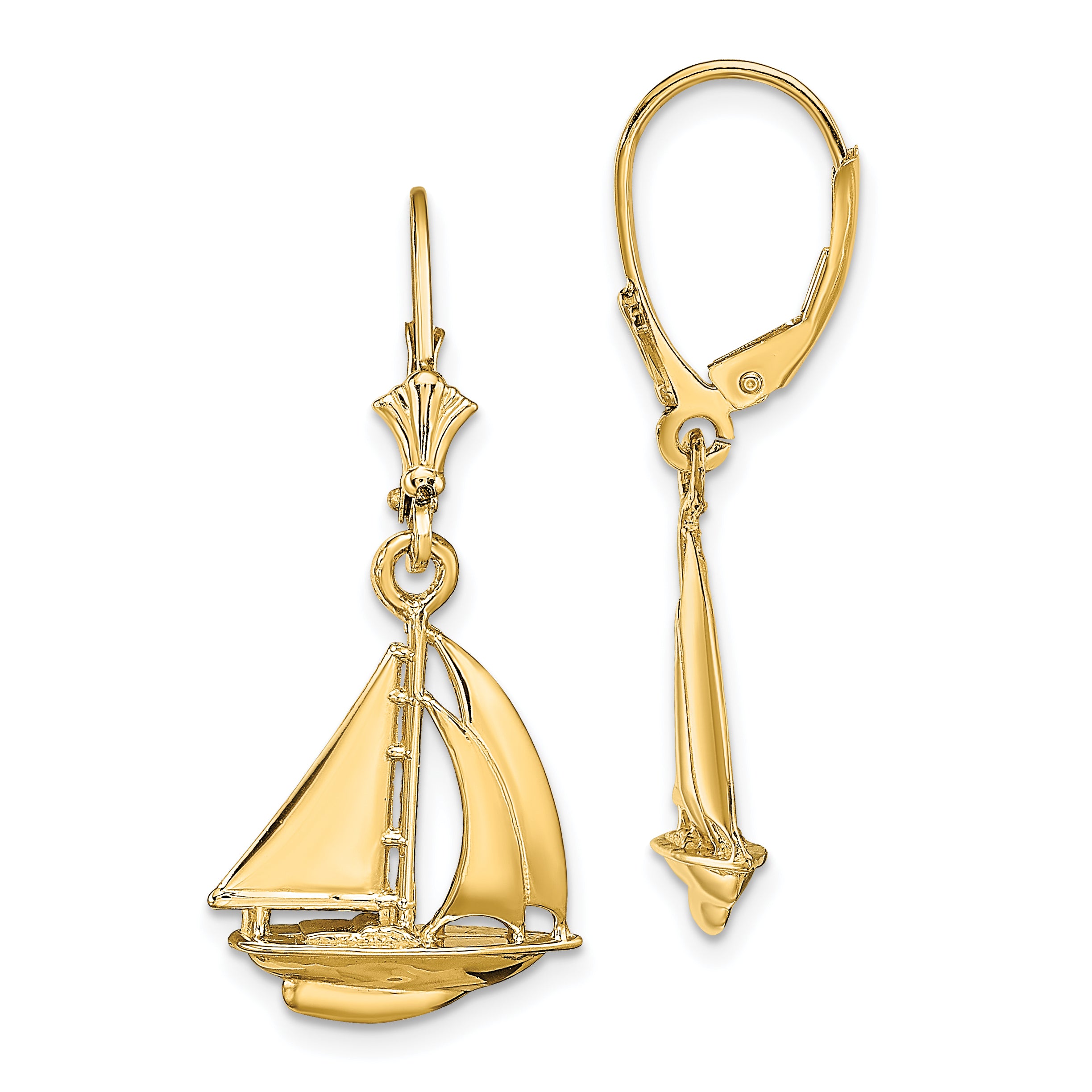 14K  3D Polished Sailboat Leverback Earrings Main image