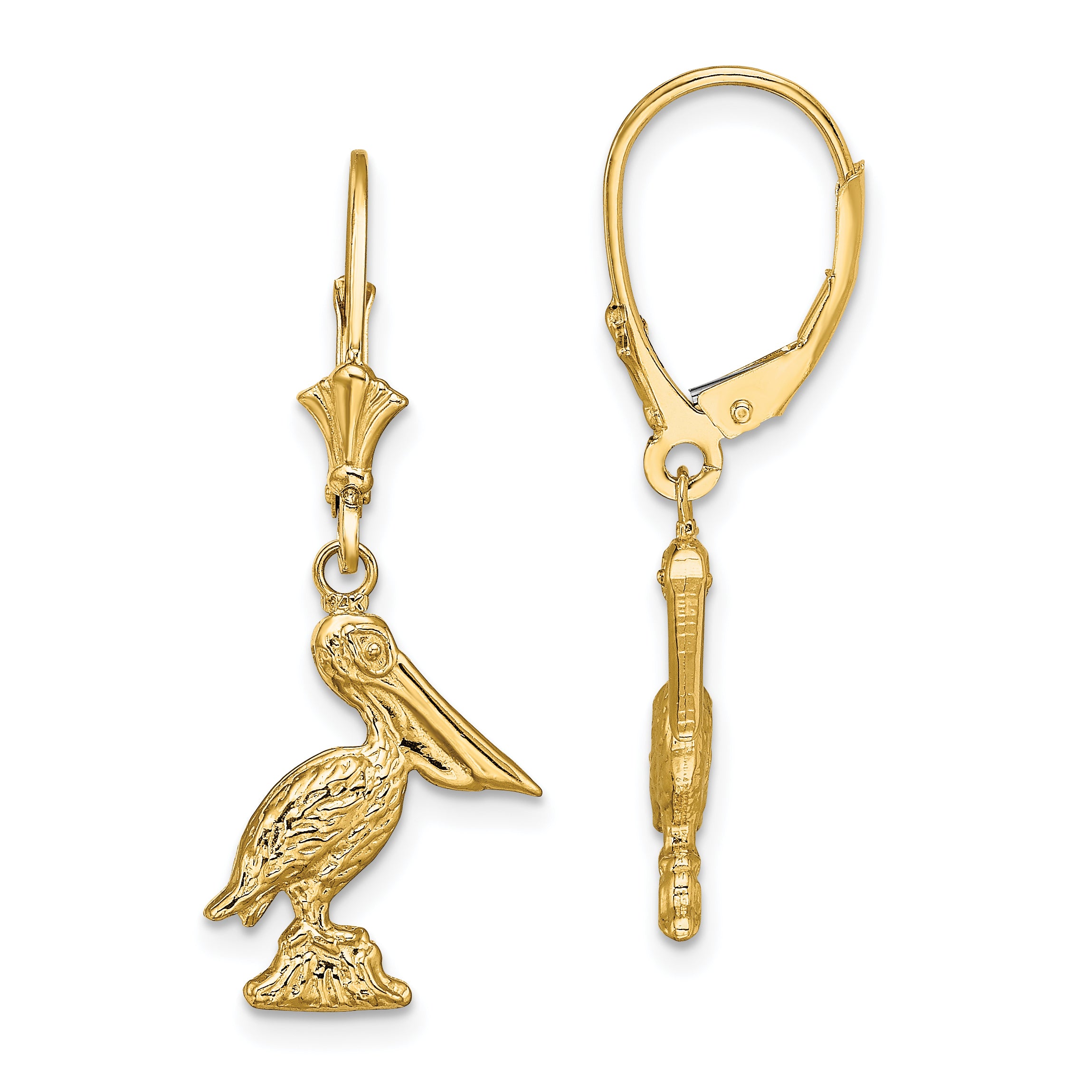 14K 3-D Pelican Standing Leverback Earrings Main image