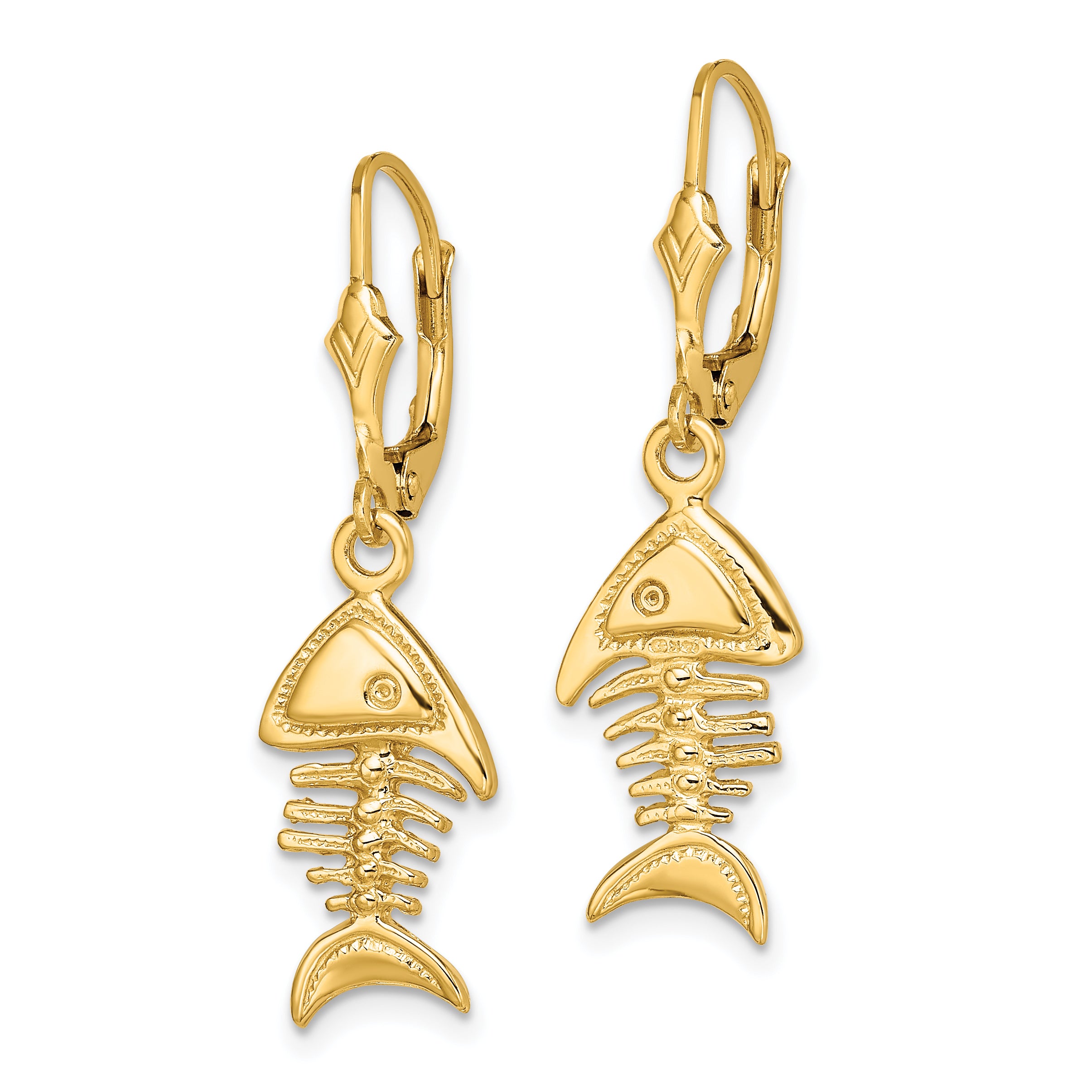 14K 3-D Fishbone Leverback Earrings Secondary image