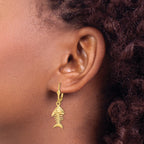 14K 3-D Fishbone Leverback Earrings