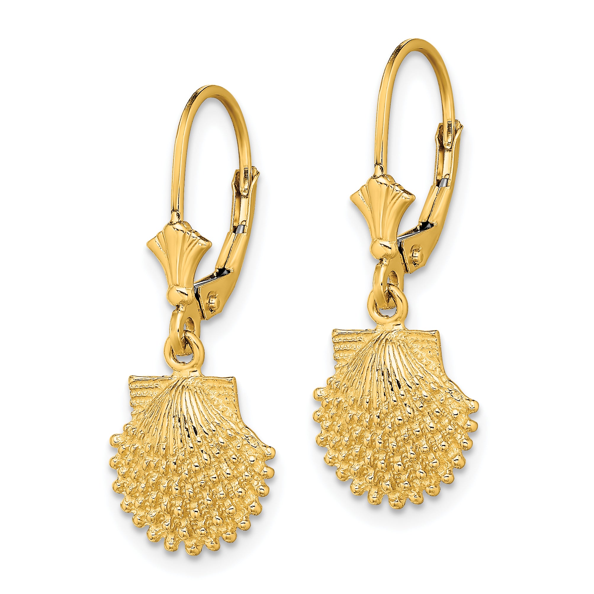 14K 2-D Beaded Scallop Shell Leverback Earrings Secondary image
