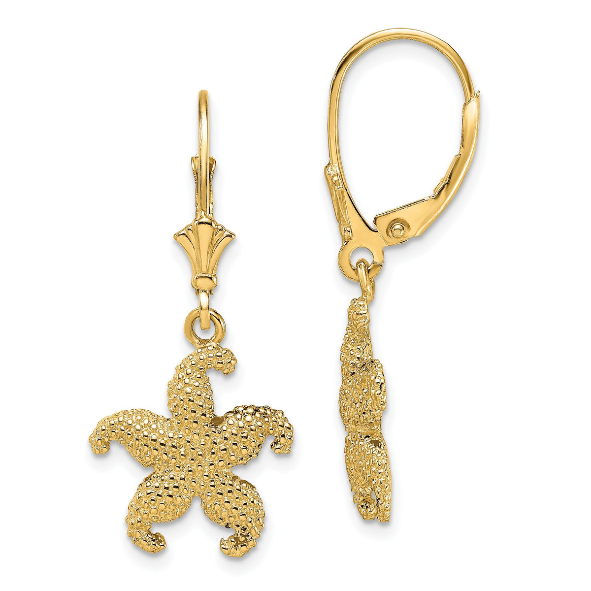 2-D Puffed Starfish Leverback Earrings in 14K Yellow Gold - Sophia Jewelers Main image