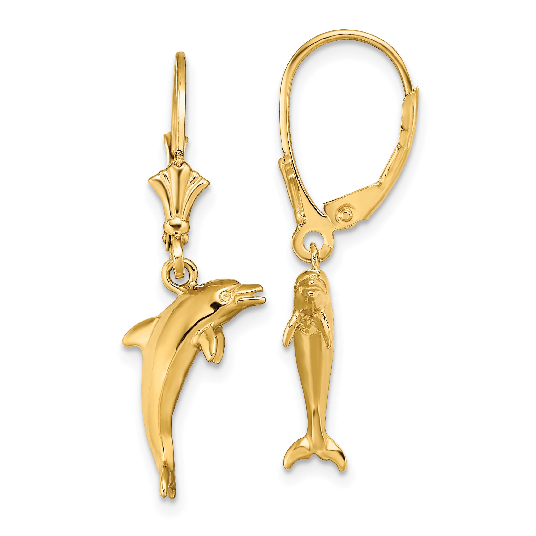 14K 3-D Mini Dolphin Jumping Leverback Earrings Main image