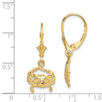 14K 2-D Blue Crab Dangle Leverback Earrings