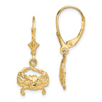 14K 2-D Blue Crab Dangle Leverback Earrings