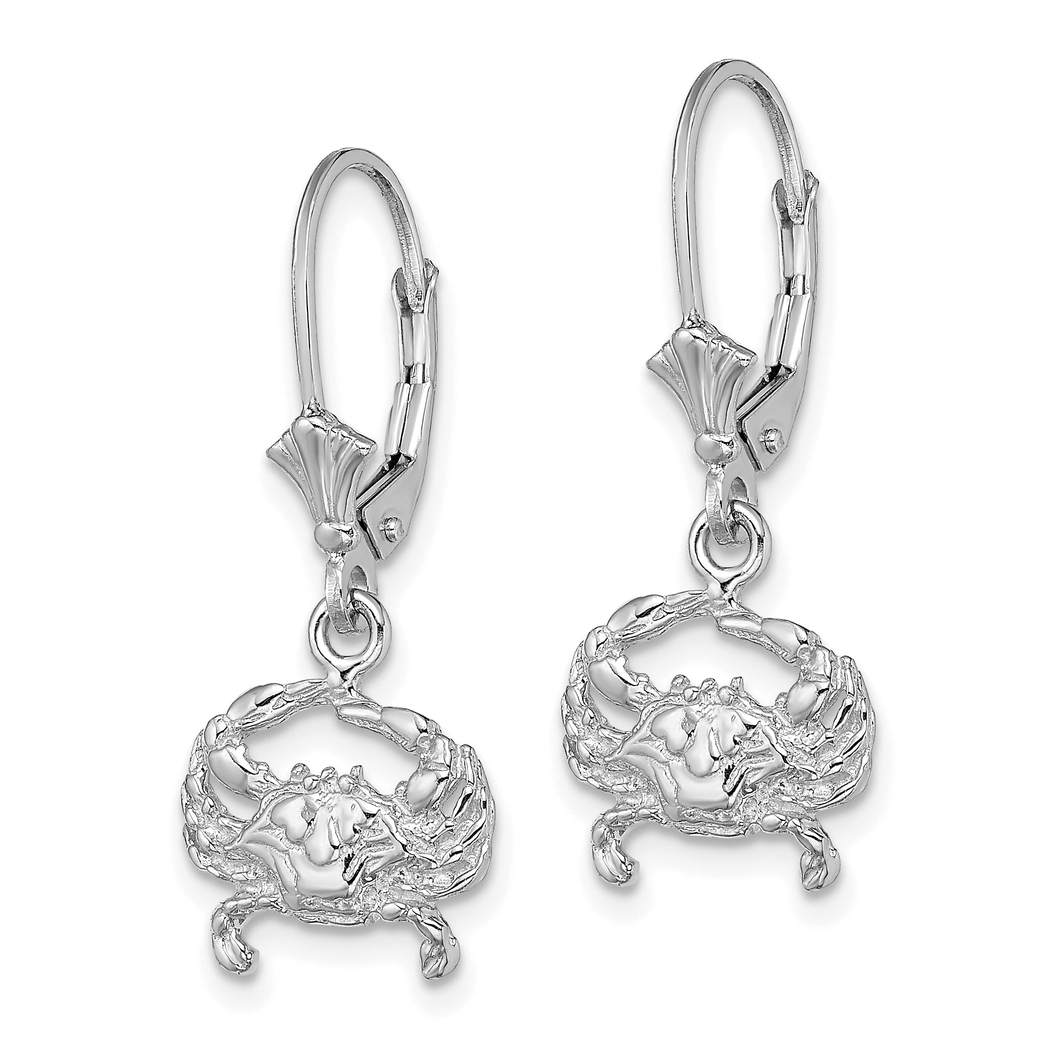 14K White Gold Blue Crab Leverback Earrings Secondary image