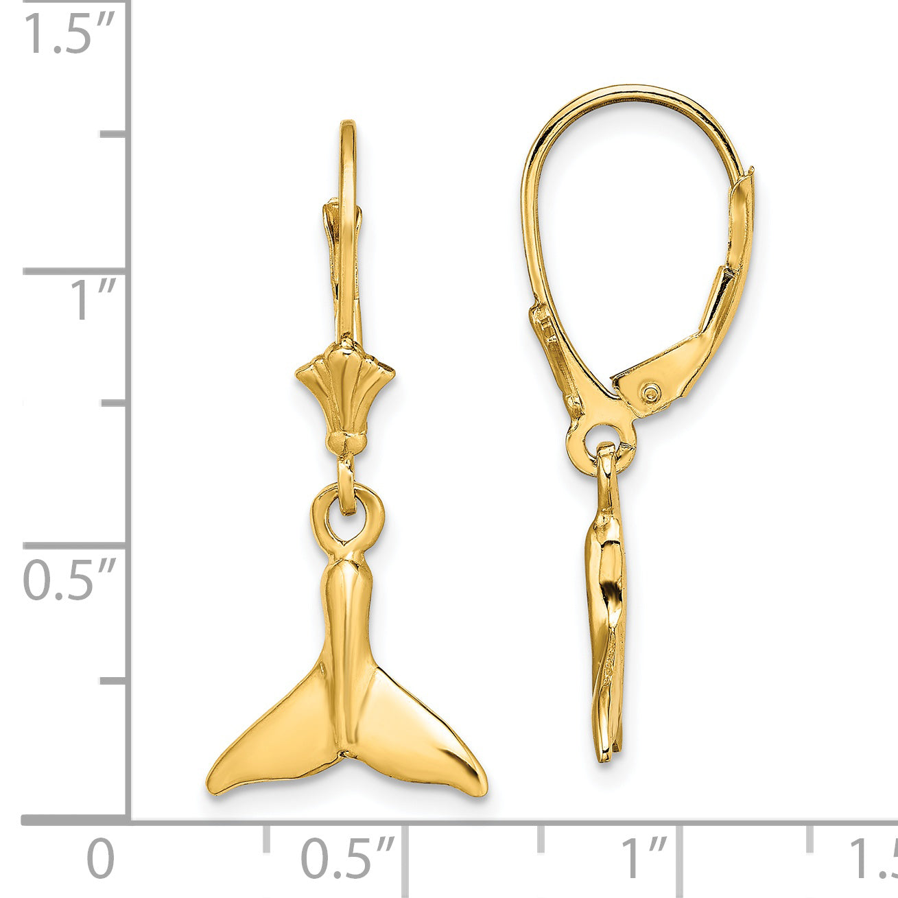 14K Small Whale Tail Leverback Earrings