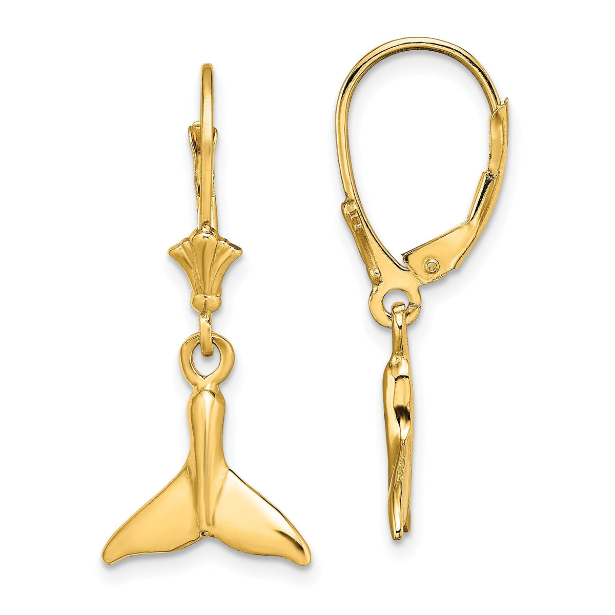 Small Whale Tail Leverback Earrings in 14K Yellow Gold - Sophia Jewelers Main image