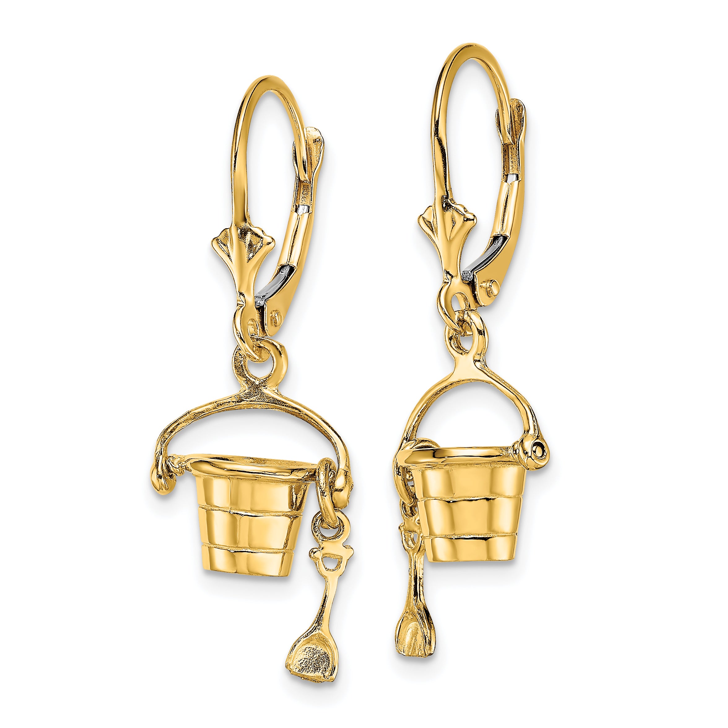 14K 3-D Beach Bucket w/ Shovel Leverback Earrings Secondary image